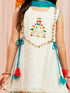 Girl's' White And Blue Kurta Plazoo And Dupatta Set